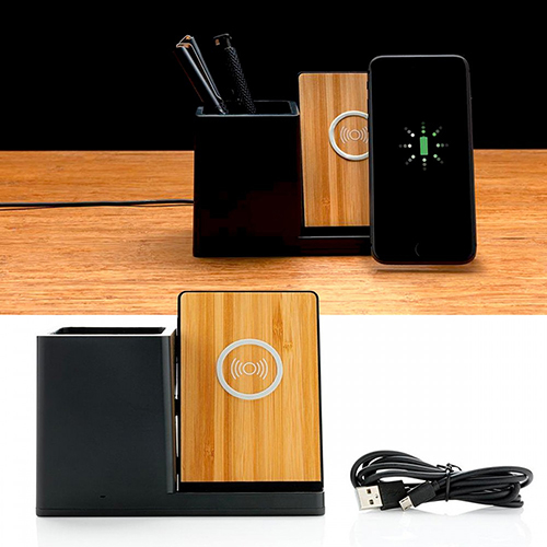 Porte stylo bamboo avec chargeur sans fil